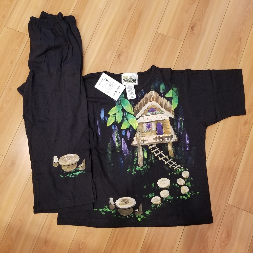 Cabin-vintage handpainted shirt and culotte set